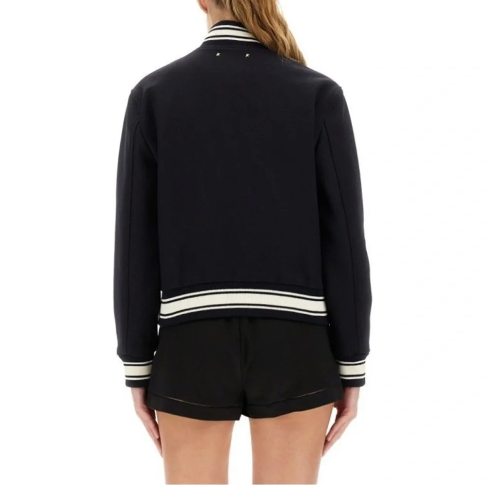 Golden Goose Dirce Navy Cropped Bomber Jacket Size 40 IT New - Picture 3 of 16